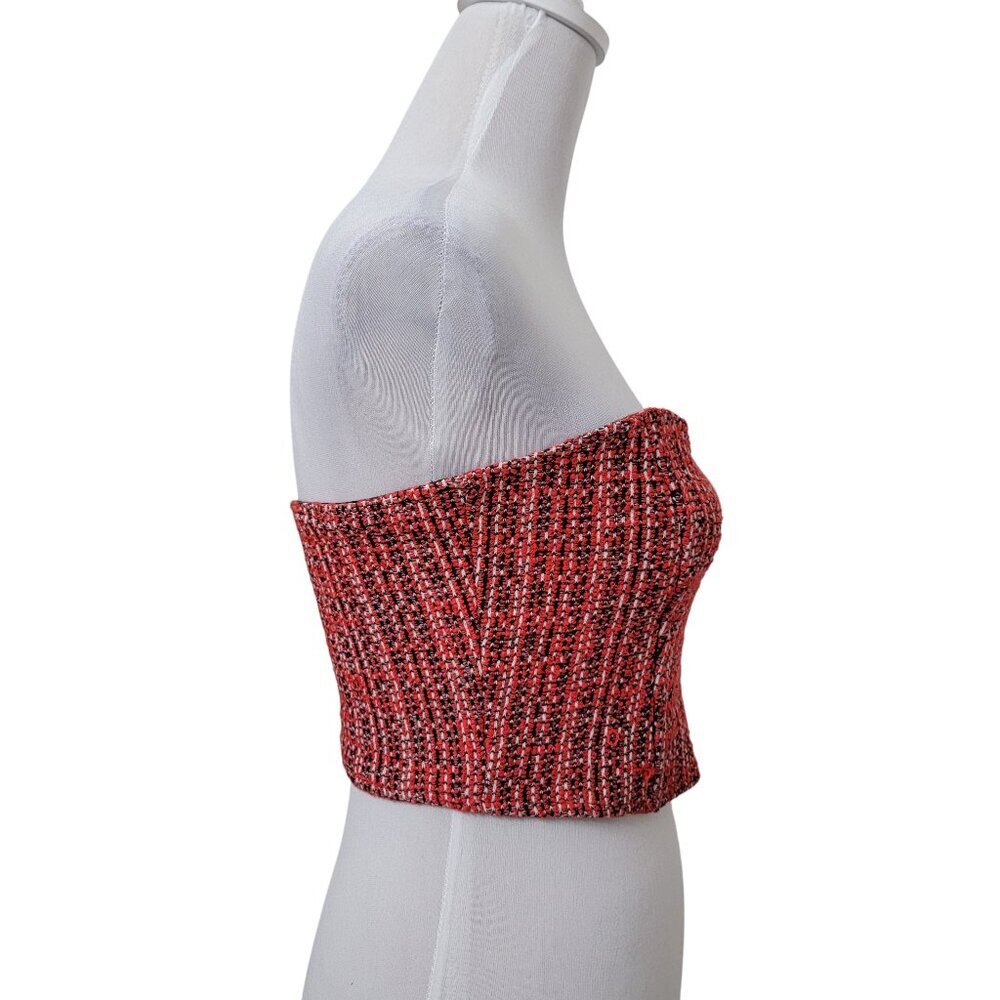 Zara Size M Red, Black and White Tweed Cropped Corset Strapless Top, Gently Used - Picture 7 of 13